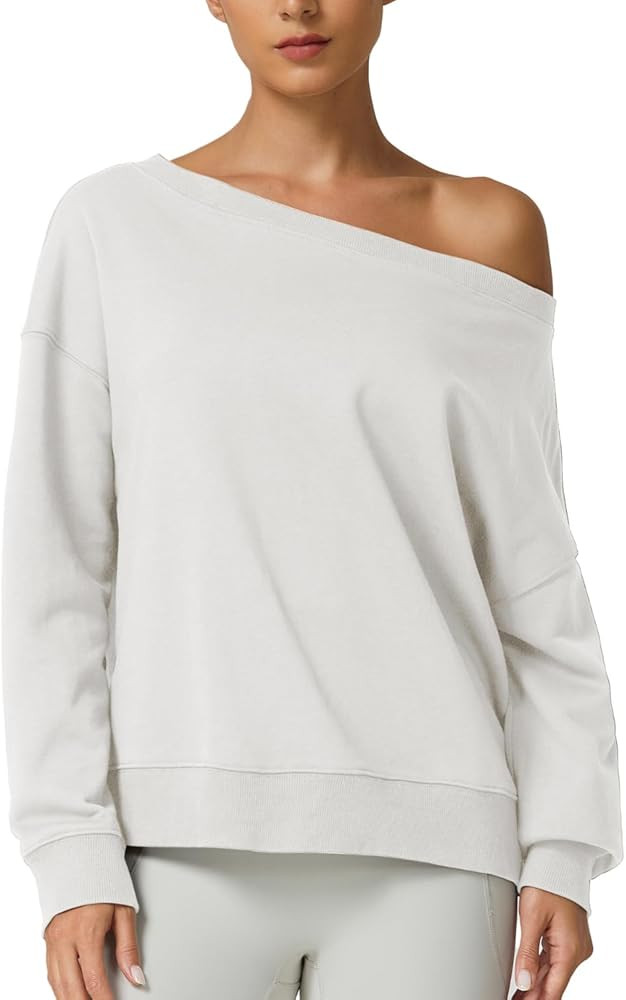 QINSEN Womens Oversized Sweatshirt Long Sleeve Off The Shoulder Pullover Casual Comfy Fall Outfit... | Amazon (US)