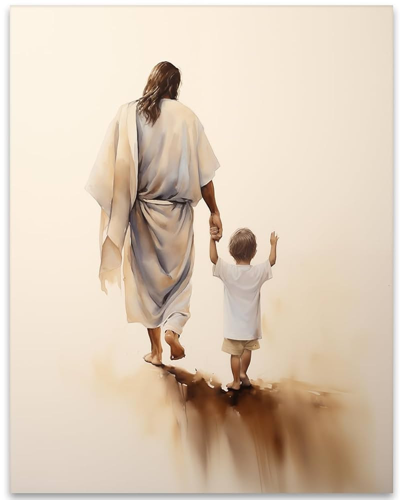 Walk With Me - Jesus Walking with a Little Boy Poster - Jesus Picture Wall Art Catholic Christian... | Amazon (US)