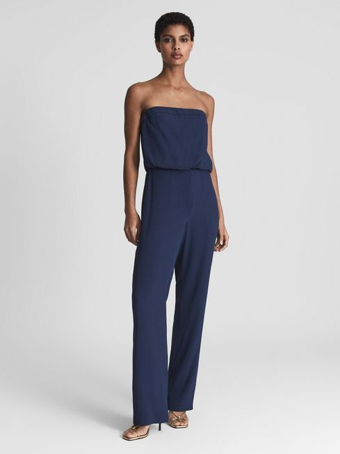 Reiss Navy Janine Bandeau Wide Leg Jumpsuit | Reiss (UK)