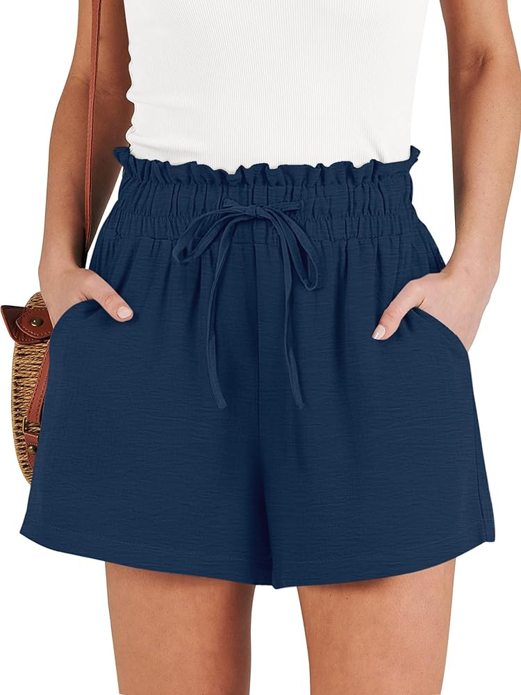 ANRABESS Shorts for Women Summer Casual High Waisted Wide Leg Drawstring Lounge Shorts Comfy 2026... | Amazon (US)