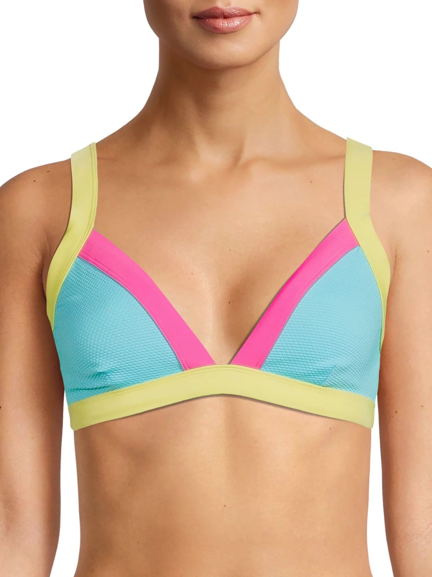 No Boundaries Women's Colorblocked Fixed Triangle Bikini Top | Walmart (US)