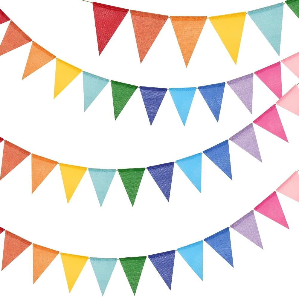 G2PLUS Pre-Strung Burlap Pennant Banner, 39Ft Rainbow Triangle Flag Bunting, 36pcs Pennant Banner... | Amazon (US)
