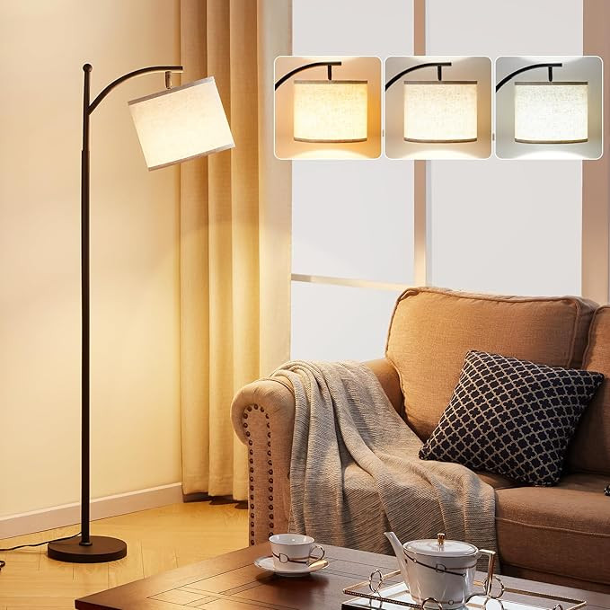 Tall Floor Lamps with 3 Color Temperatures Bulb & Adjustable Linen Shade, for Living Room, Bedroo... | Amazon (US)