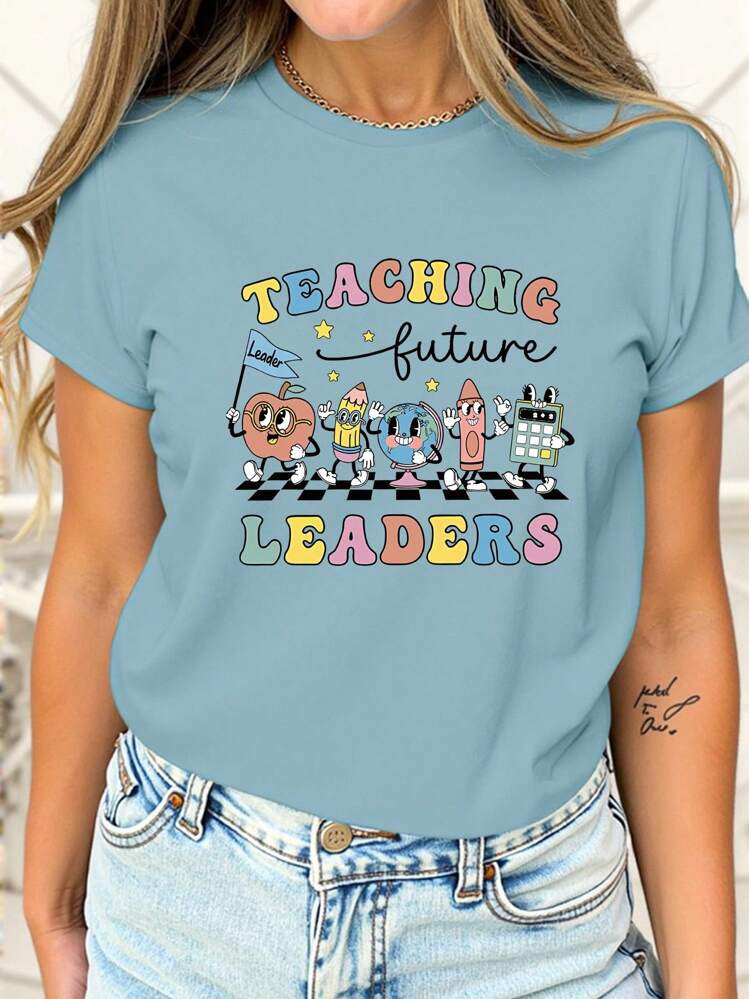 INAWLY Teacher's Day Gift Educator Leader Round Neck Short Sleeve Casual T-Shirt Graphic Tees Wom... | SHEIN