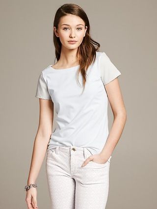 Banana Republic Faux Leather Trim Ponte Top - White | Banana Republic US