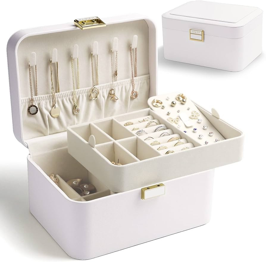 KAMIER Jewelry Box Organizer for Women,2 Layer Jewelry Organizer Boxes for Earrings Bracelets Rin... | Amazon (US)