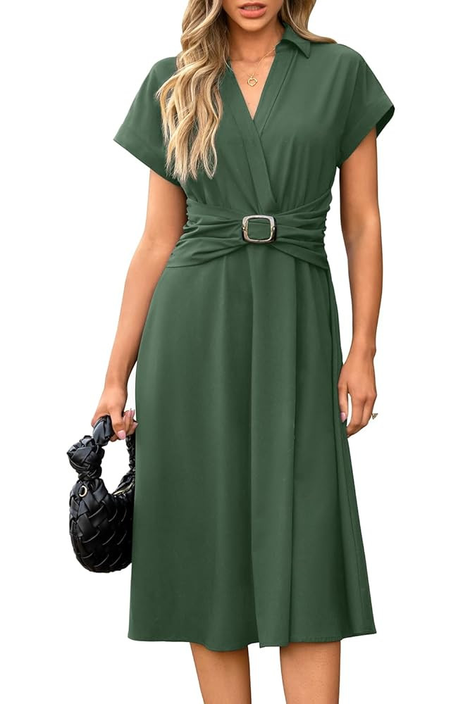 Newshows Women Button Down Tailored Fitted Shift Dress Free Wrinkle Wear to Work Business Casual ... | Amazon (US)