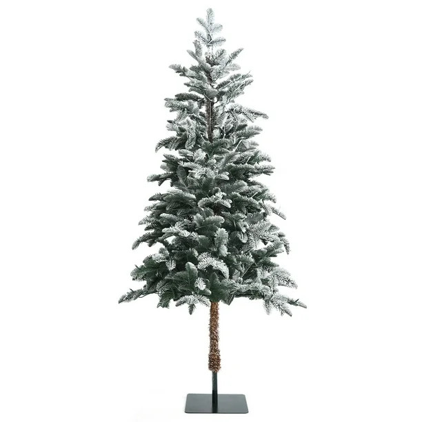 Topbuy 6ft Artificial Snow Flocked Pencil Christmas Tree Pre-Lit Faux-Pine Tree W/250 Warm White ... | Walmart (US)