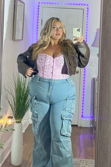 Corset top with my go to jeans & leather jacket. 💞🎀 

#LTKplussize #LTKfindsunder100 #LTKstyletip