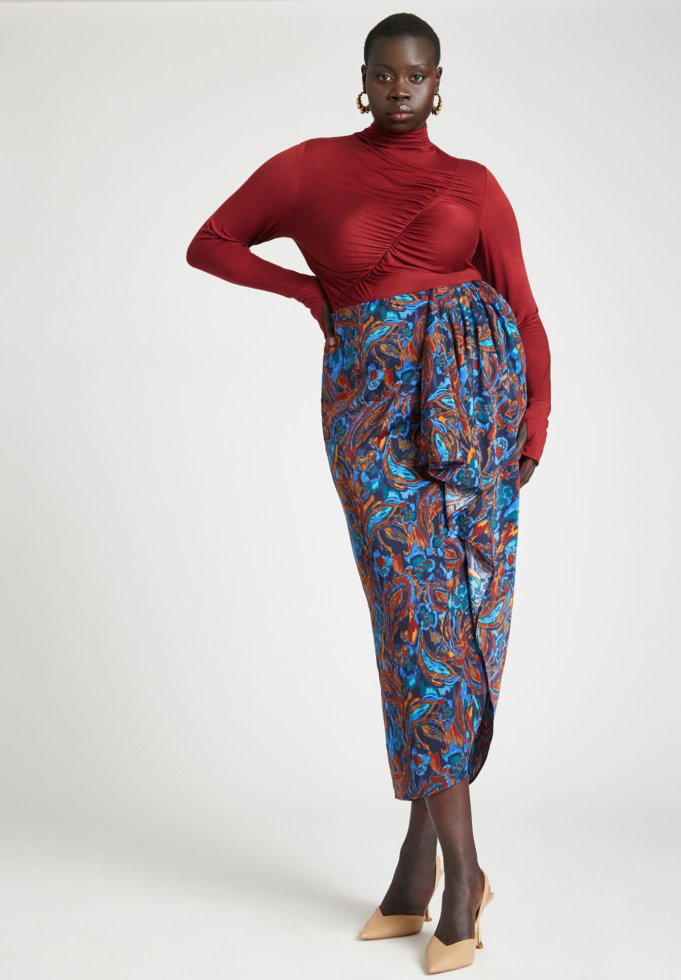 Barkwood x ELOQUII Printed Draped Skirt | Eloquii