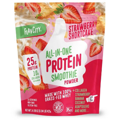 FlavCity Protein Smoothie Powder - 10 Servings - Strawberry Shortcake - 425gms | Target
