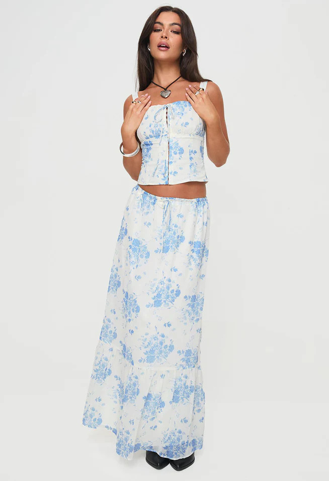 Modern Girl Maxi Skirt White / Blue Floral | Princess Polly US