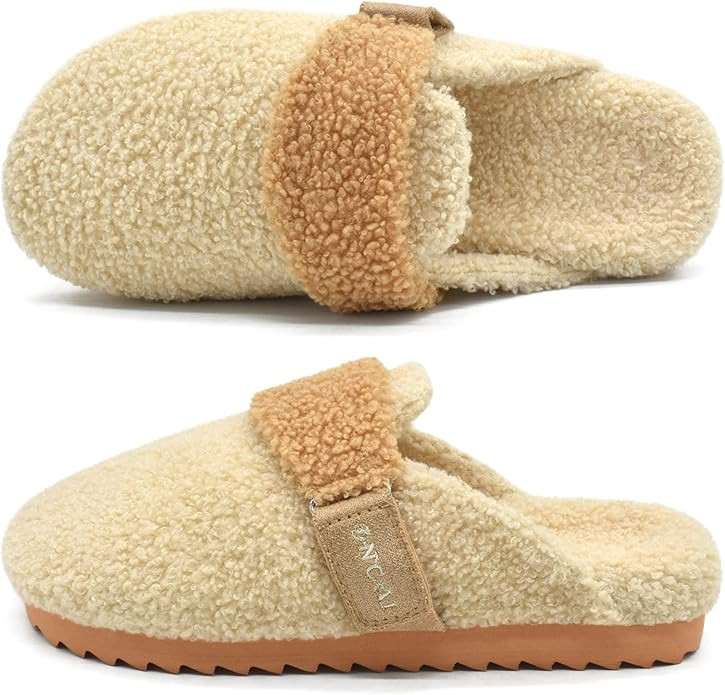 ONCAI Womens Fluffy Slippers,Cute Sherpa Faux Fur Scuff Garden Slip on House Slippers with Polar ... | Amazon (US)