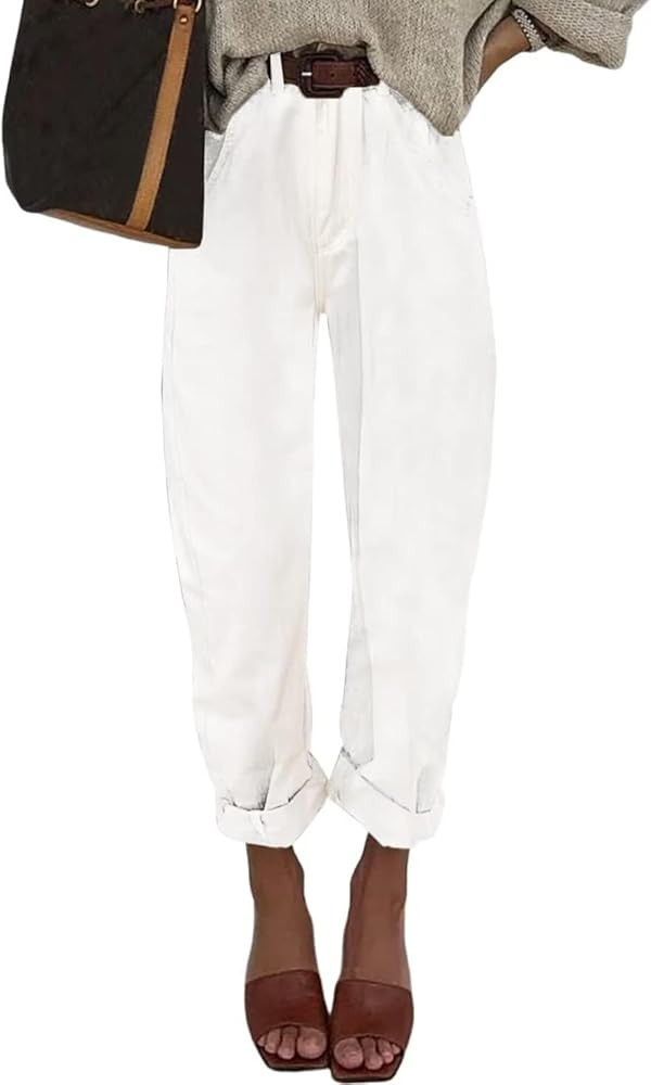 Astylish Womens High Waisted Baggy Jeans Boyfriend Cropped Denim Pants | Amazon (US)