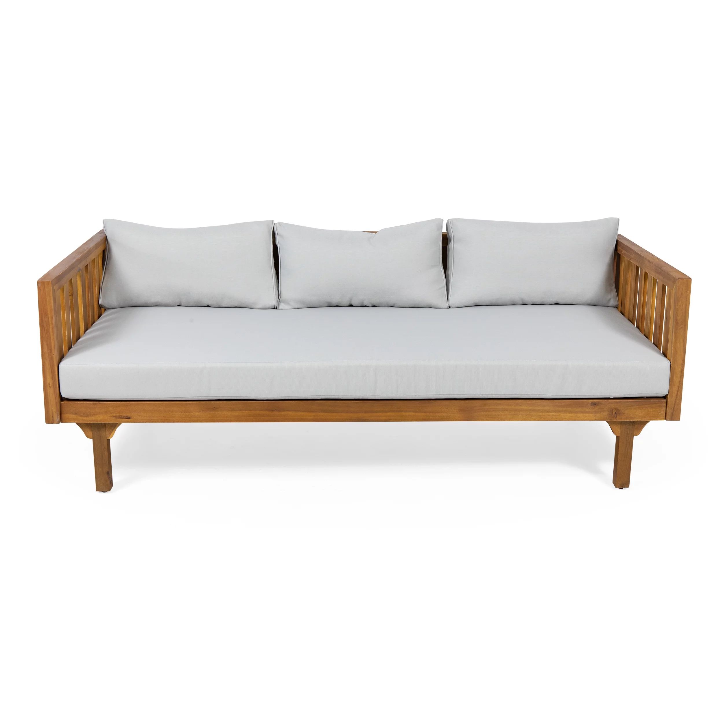 Noble House Lainey Outdoor 3-Seater Acacia Wood Daybed, Teak, Light Gray | Walmart (US)