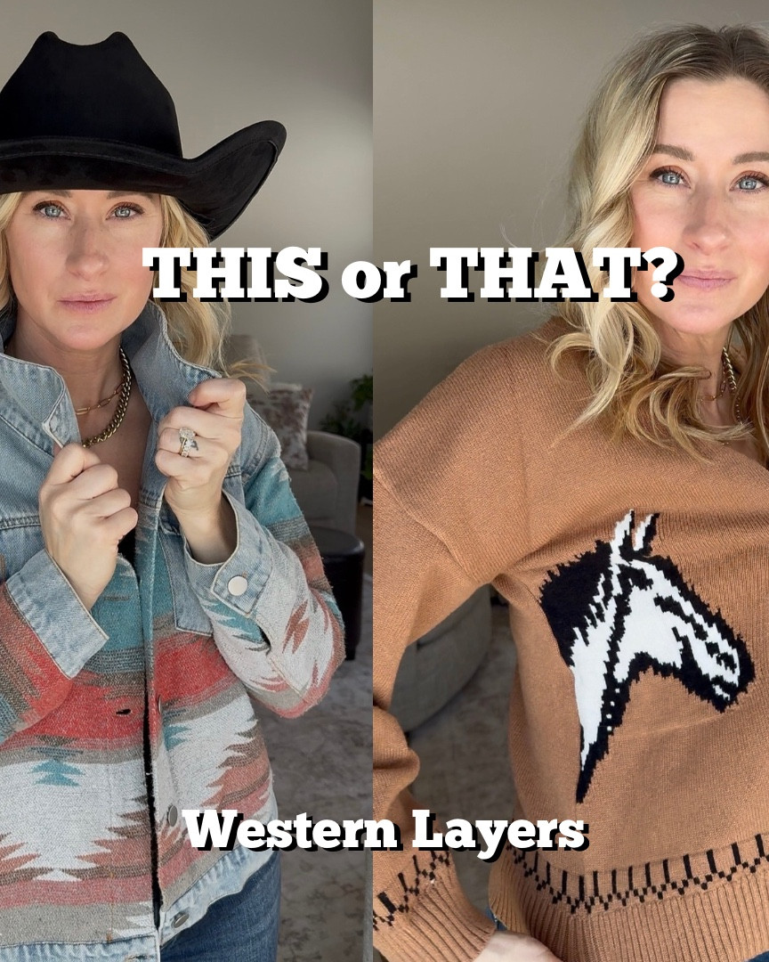 This or that… I can’t decide 🤠
The aztec jacket is giving bold western layers, but this pony sweater is such a statement piece for everyday wear. Both are easy throw-on outfits with denim + boots.

Which one are you picking??

#ltkstyle #westernstyle #falllayers #denimoutfits #westernfashion

#LTKootd #LTKdayinmylife #LTKgrwm