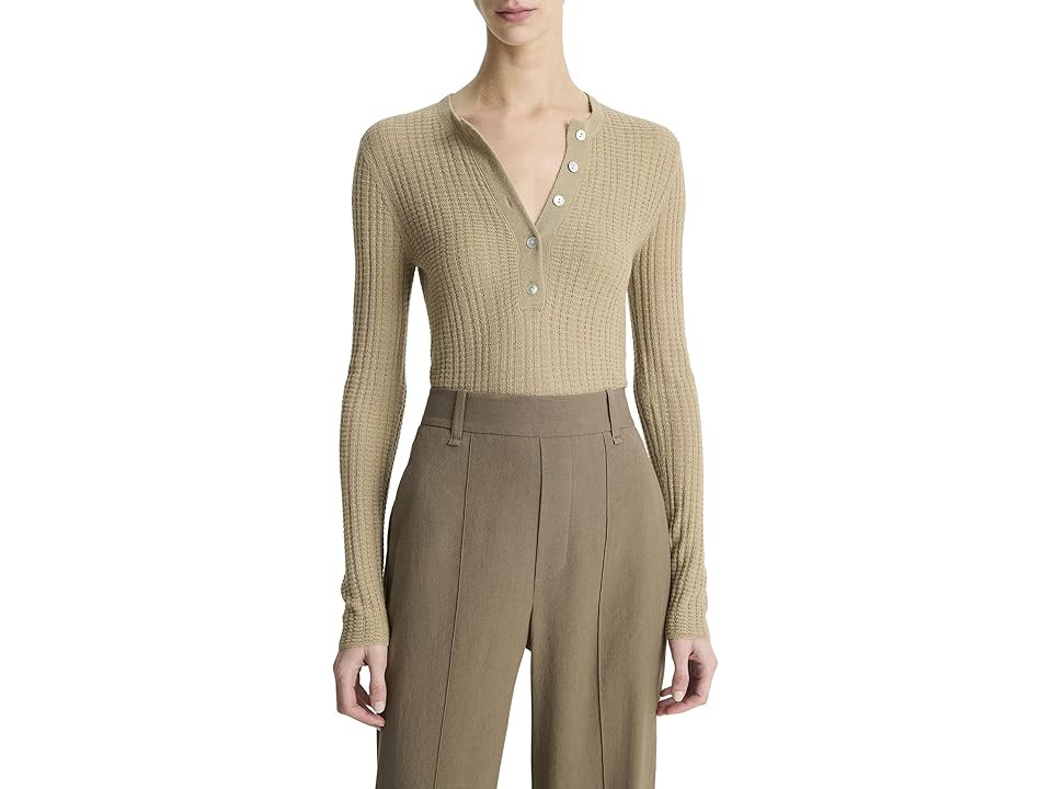 Vince Waffle Knit Henley Women's Clothing Mojave : XL, Cashmere/Silk | Zappos