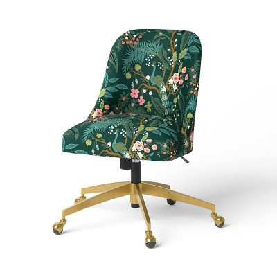 Rifle Paper Co. x Target Peacock Desk Chair Assorted Greens: Brass-Tone Metal, Armless Design, Adjustable Height | Target