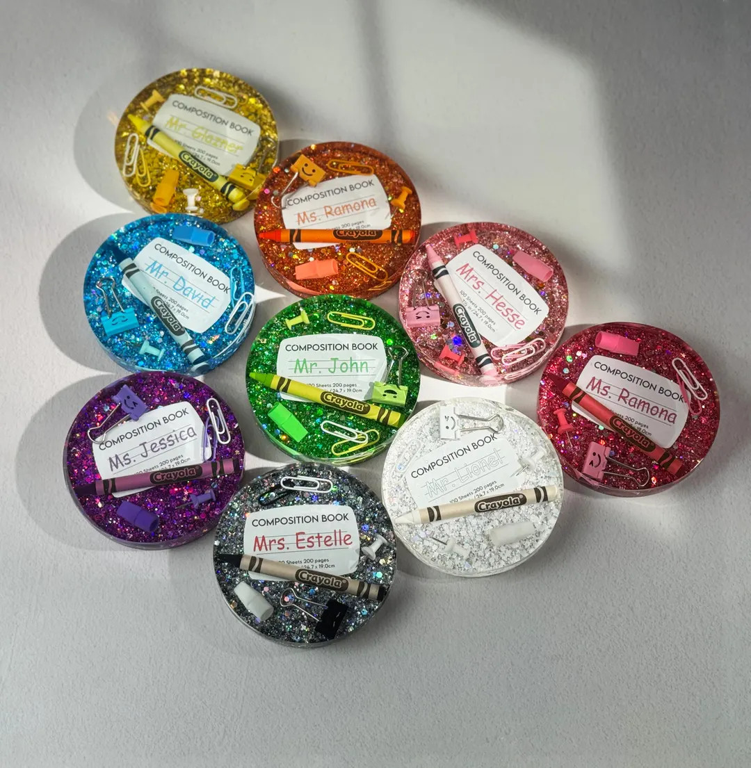 Custom Teacher Name Coaster – Glitter Crayola Resin Desk Gift, Personalized Back to School Gift... | Etsy (US)