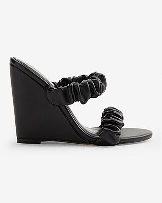 Ruched Double Band Slide Wedge Sandals | Express