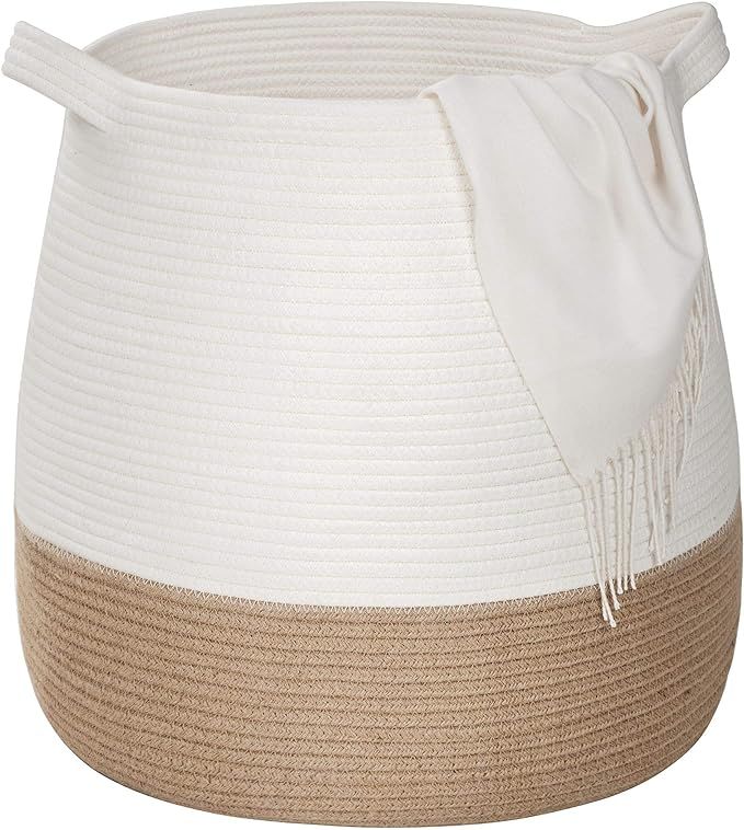 MINTWOOD Design Large 17 x 17 Inches Decorative Woven Cotton Rope Basket, Blanket Basket for Livi... | Amazon (US)