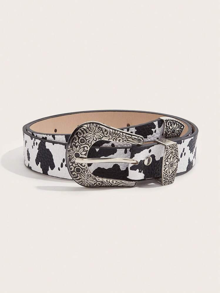 1pc Women's Western Cowgirl Style Buckle Belt With Cow Print, Suitable For Daily Use Halloween Summer, School Fall, Autumn, Halloween | SHEIN