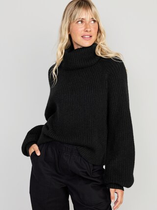Cropped Shaker-Stitch Turtleneck Sweater for Women | Old Navy (US)