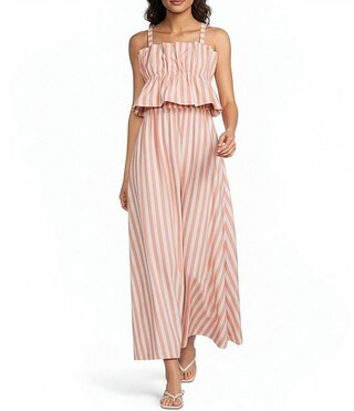 Petite Size Stripe Print Square Neck Sleeveless A-Line Maxi Dress | Dillard's