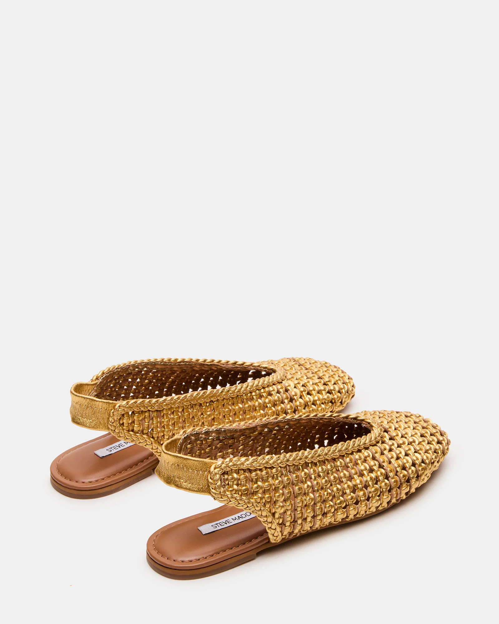 RUMI Gold Leather Woven Slingback Round-Toe Women's Flat | Steve Madden (US)