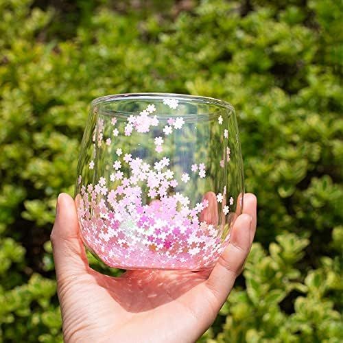 Shakeable Pink Cherry Blossom Sequin Double Glass Coffee Cup,High Borosilicate Glass Transparent ... | Amazon (US)