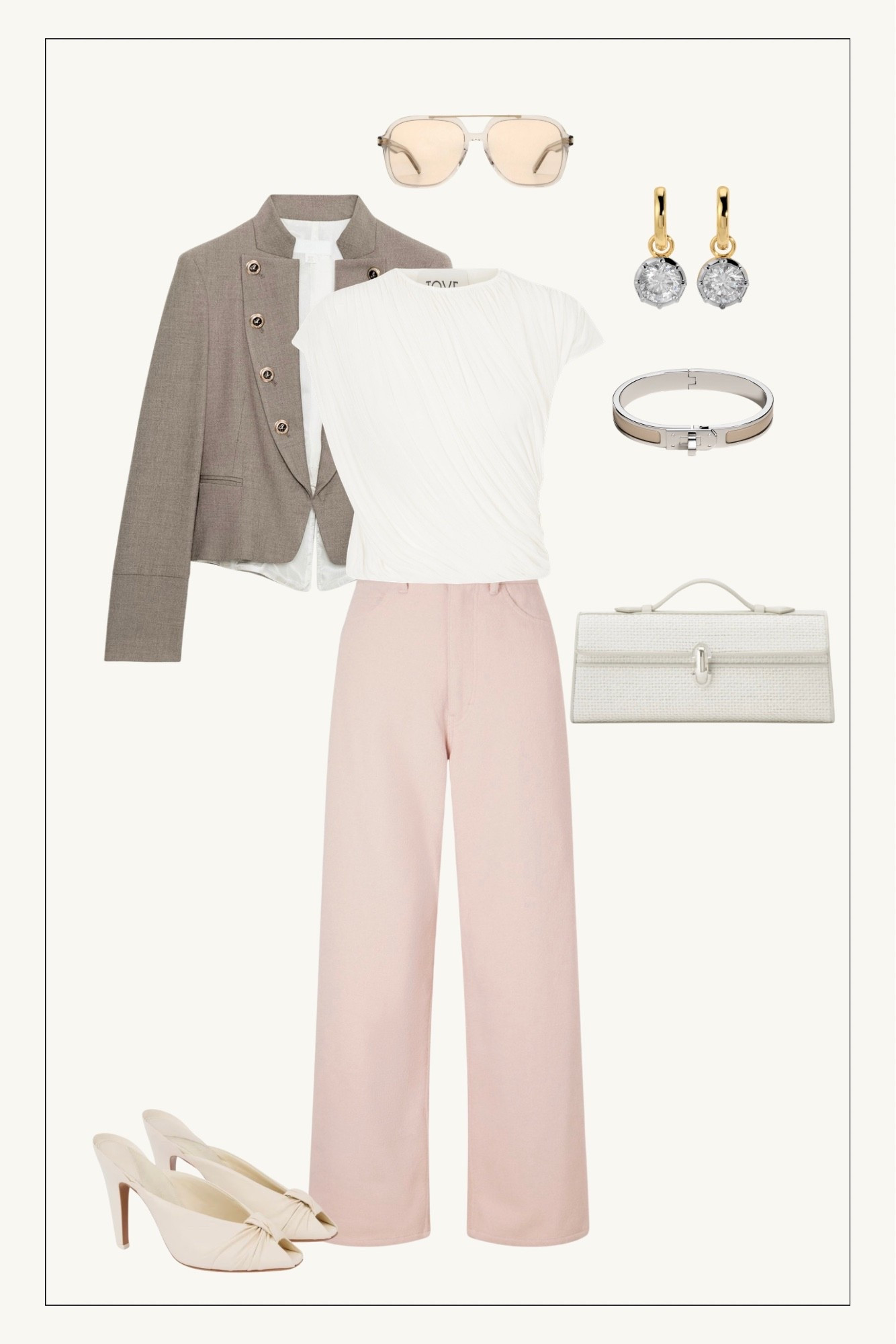Spring outfit, pink denim, spring trends, Savette silm symmetry pochette, Georgian earrings, Tove studio top, Chloe mules 

#LTKgrwm #LTKSaleAlert #LTKootd