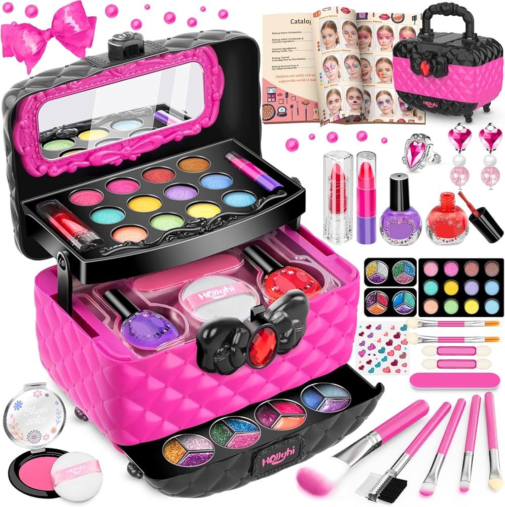 Hollyhi 41 Pcs Kids Makeup Kit for Girl, Washable Makeup Set Toy with Real Cosmetic Case for Litt... | Amazon (US)