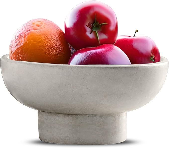 Cement Pedestal Bowl for Organic Modern Home Decor | Boho Aesthetic Fruit Tray for Kitchen Counte... | Amazon (US)