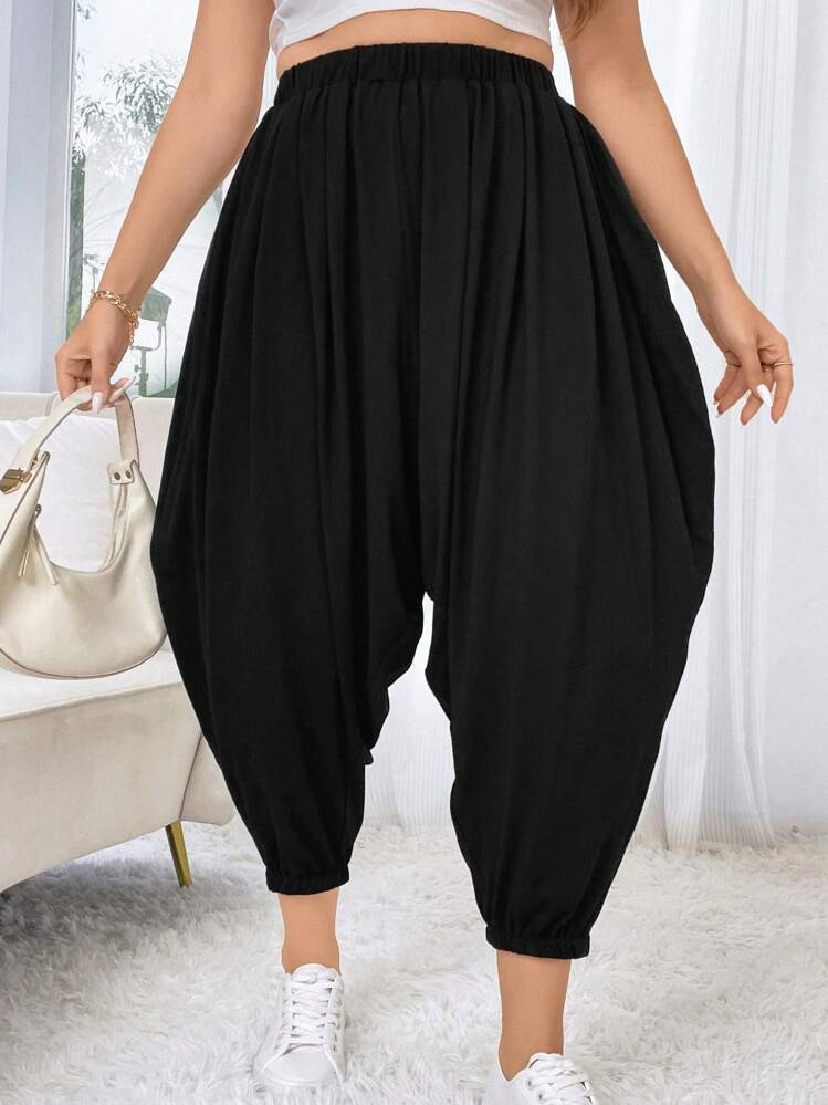 Flirla Plus Solid Drop Crotch Pants | SHEIN