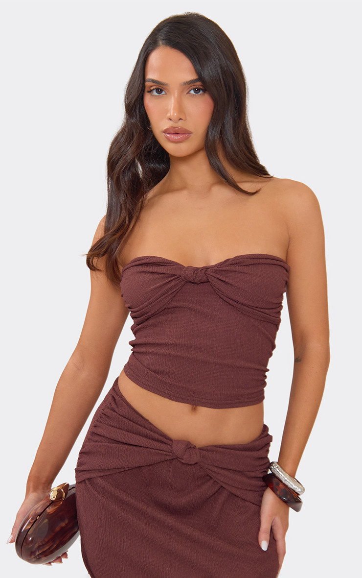 Bandeau Knot Front Detail Top In Chocolate Brown | EGO (UK)