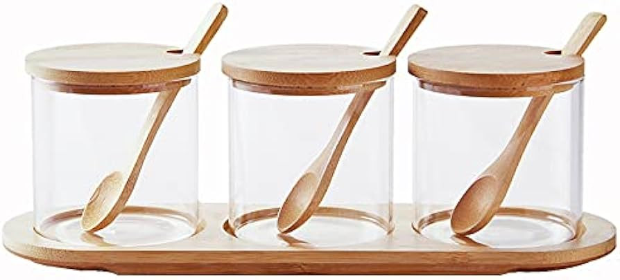 Condiment Containers with lids 3 pack Seasoning Box Condiment Pots Jars with Spoons Container for... | Amazon (US)