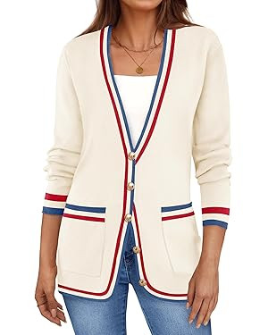 ZESICA Women's 2024 Color Block Cardigan Sweaters Long Sleeve Button Down Open Front Coatigan wit... | Amazon (US)