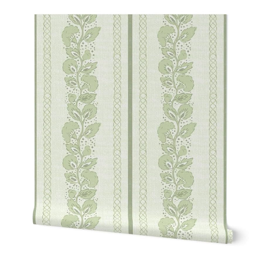 Removable Wallpaper 6ft x 2ft - Sage Floral,Grandmillennial,Leaf Stripe,Arts and Crafts,English G... | Amazon (US)