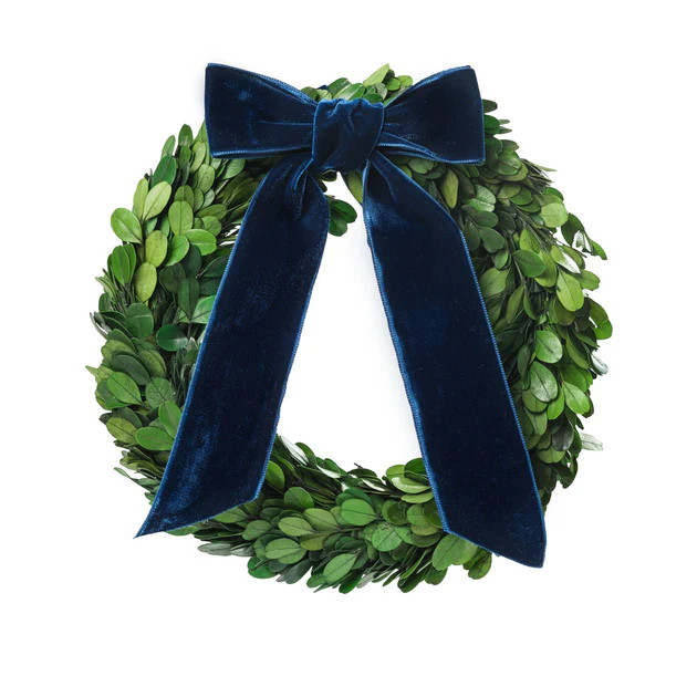 Cailíní Coastal Preserved Boxwood Wreath with Navy Blue Ribbon | Cailini Coastal
