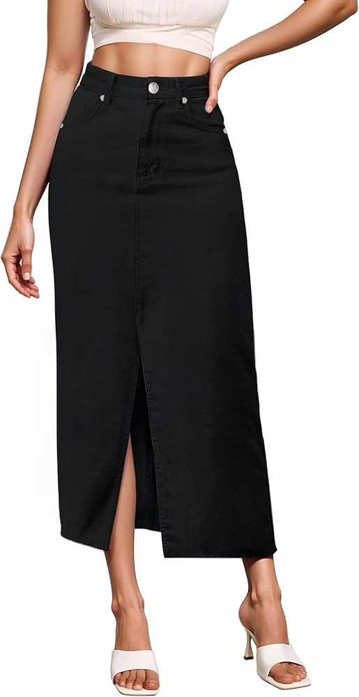 Hybrid & Company Women's Long Denim Skirt – Stretch Jean Skirt for Office and Casual Wear | Amazon (US)