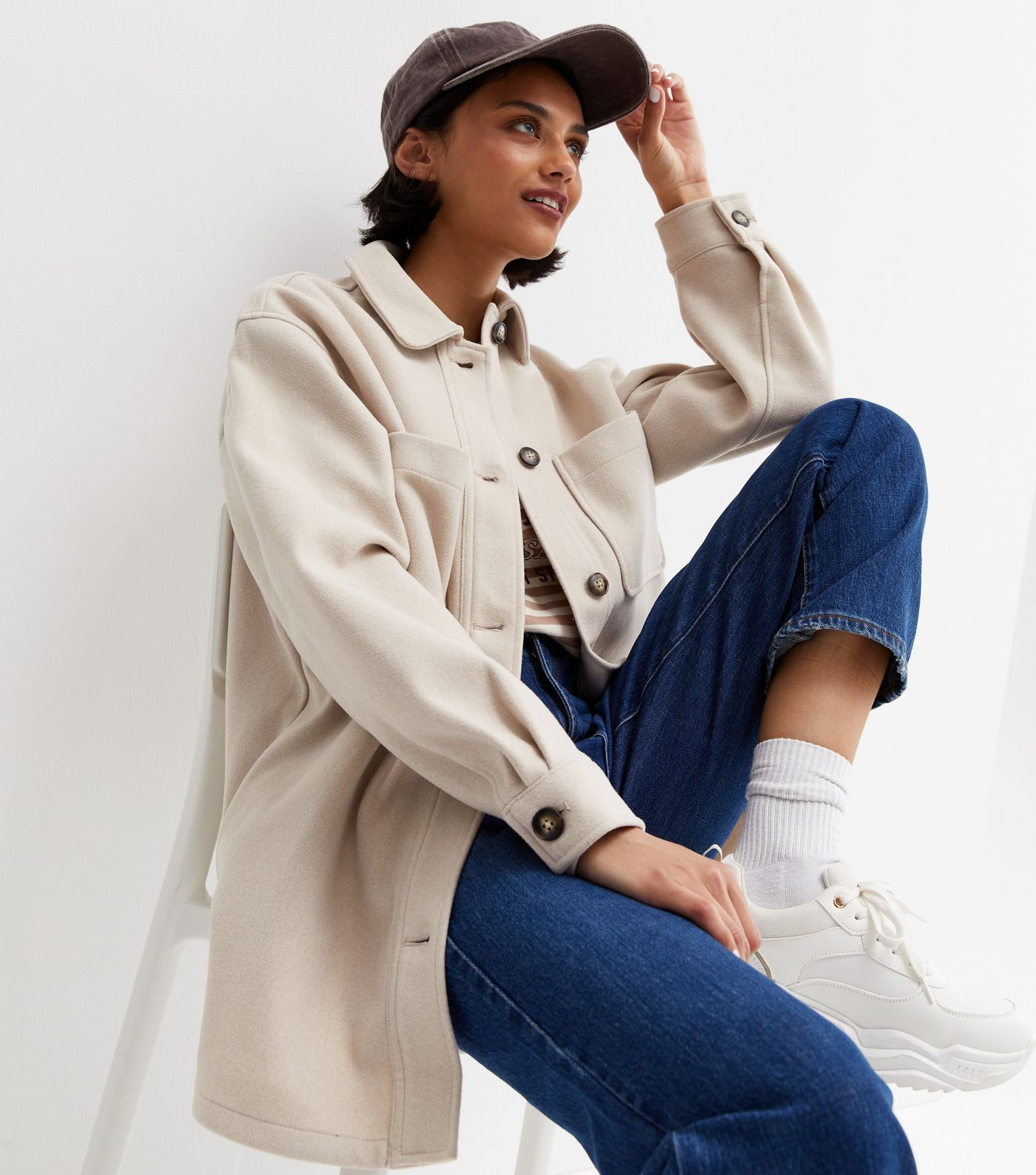 Stone Plain Double Pocket Shacket
						
						Add to Saved Items
						Remove from Saved Items | New Look (UK)