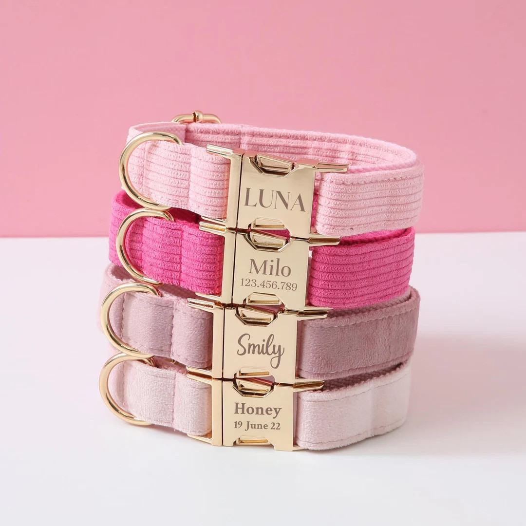 Pink Personalized Dog Collar Lead Bow, Puppy Collar for Wedding Gift, Luxury Pet Dog Collar for S... | Etsy (US)