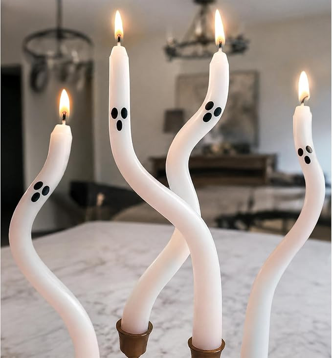 Halloween Decorations Indoor - 4 Pack Cute Ghost Taper Candles | Spooky Ghosts Candle Decor, Hall... | Amazon (US)