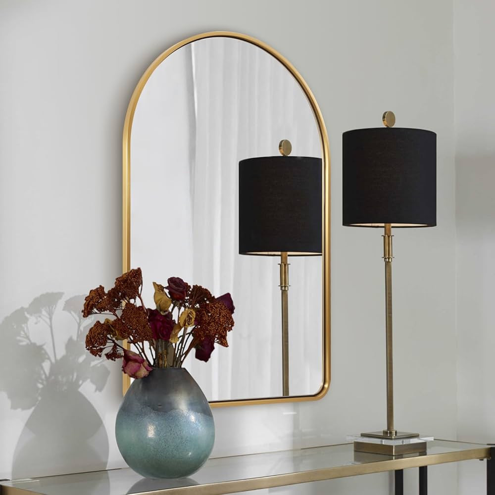 ANDY STAR Brass Mirror Bathroom, 24x36’’ Gold Arched Mirror, Arched Bathroom Mirror, Gold Bat... | Amazon (US)