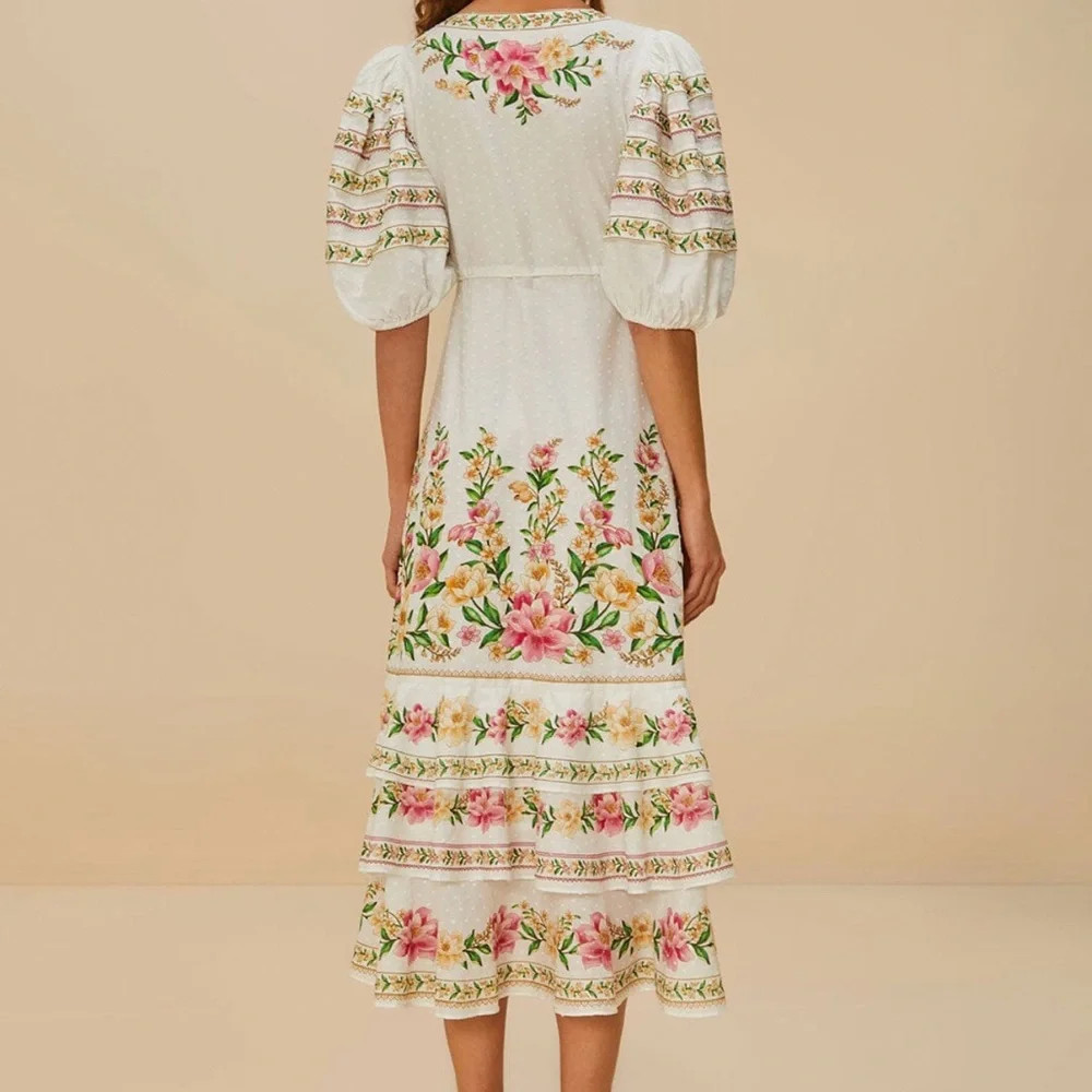 FARM RIO OFF WHITE PALM DREAM WRAP MIDI DRESS | Poshmark