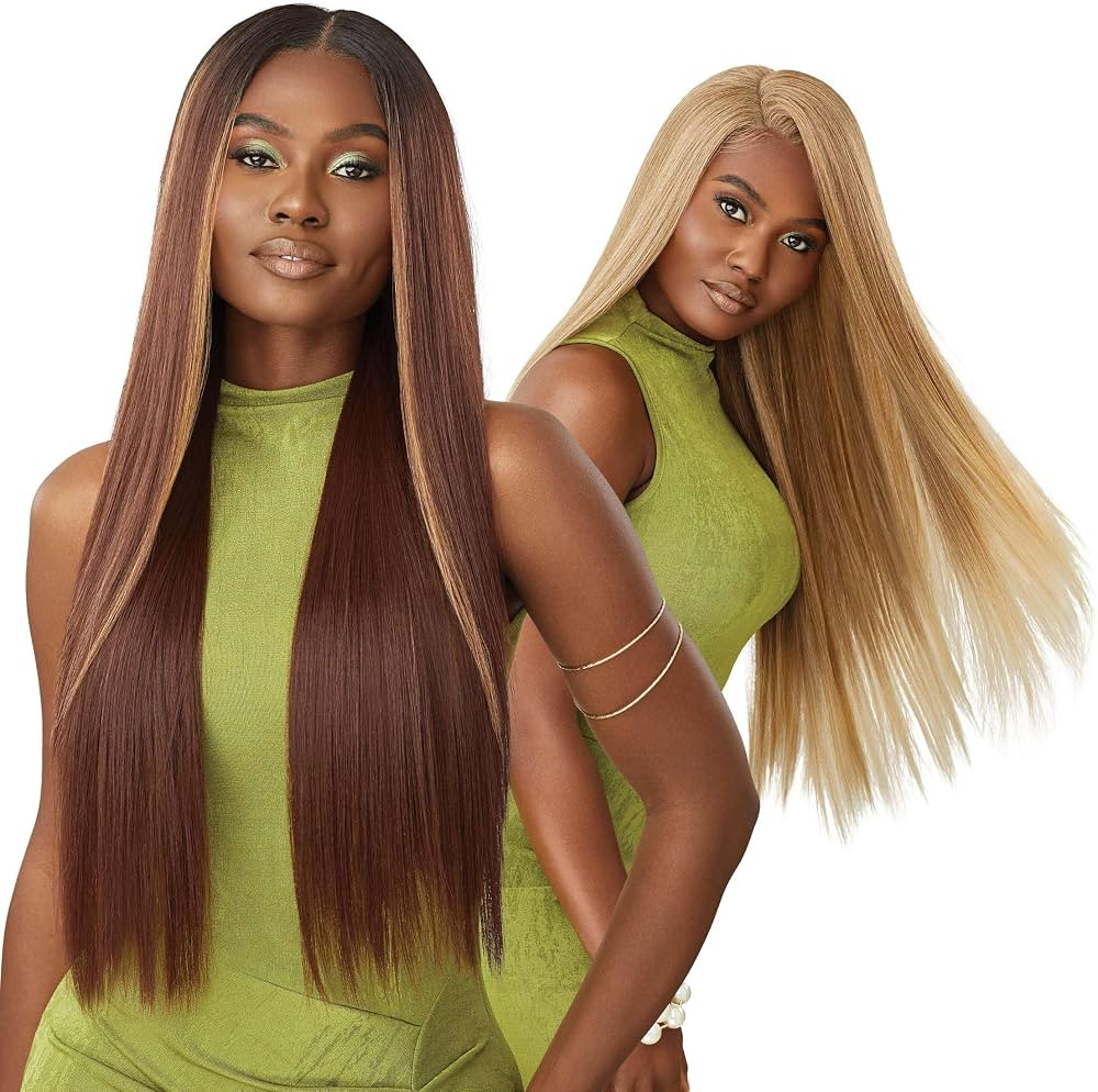 Outre 6X5 Pre-Cut Lace Closure Wig - Human Hair Blend - Sleek Yaki 30" (JET BLACK 1) | Amazon (US)