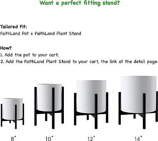 FaithLand Plant Pot 10 inch - Perfectly Fits Mid-Century Modern Plant Stand - Drainage Plug and D... | Amazon (US)