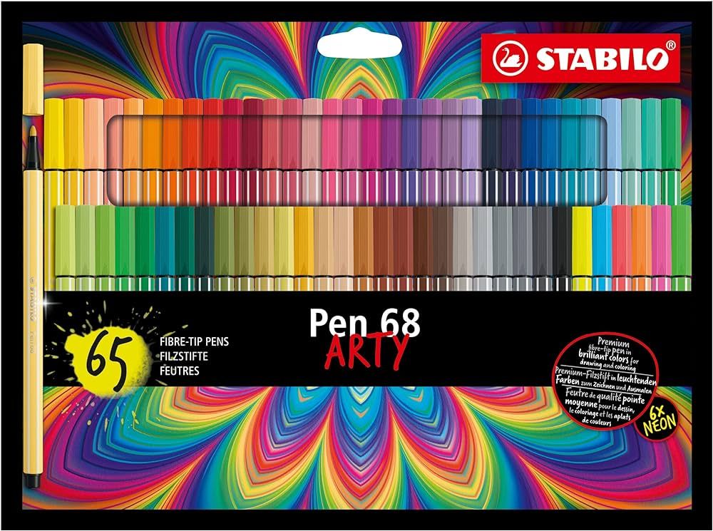 STABILO Premium Felt Tip Pen Pen 68 ARTY - Wallet of 65-65 Colors | Amazon (US)