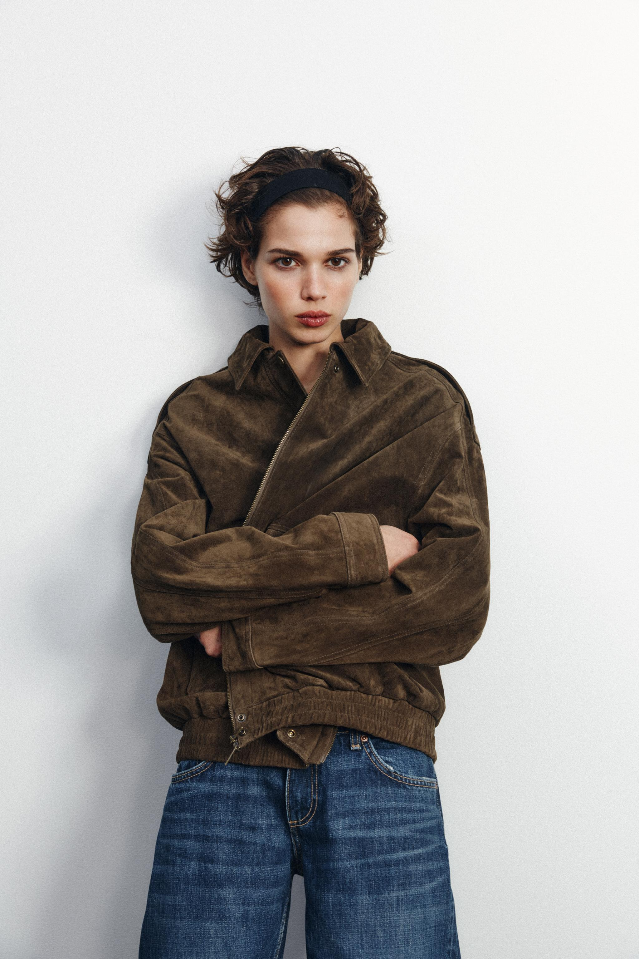 100% SUEDE BOMBER JACKET WITH POCKETS | Zara US