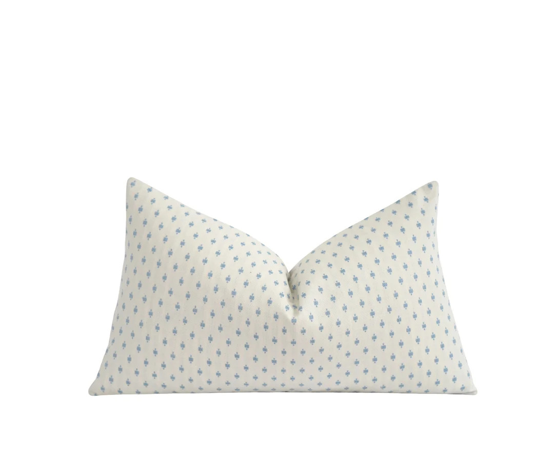 Embroidered Pillow Cover, 12x18 12x20 Blue and Cream Pillow Cover, Schumacher Barlow Sky Lumbar P... | Etsy (US)